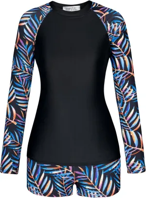 JASAMBAC Womens Rash Guard UV UPF 50  Long Sleeve Surfing Two Piece Swimsuits with Built in Bra