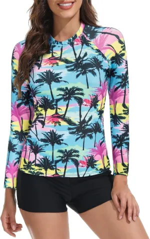 JASAMBAC Womens Rash Guard UV UPF 50  Long Sleeve Surfing Two Piece Swimsuits with Built in Bra