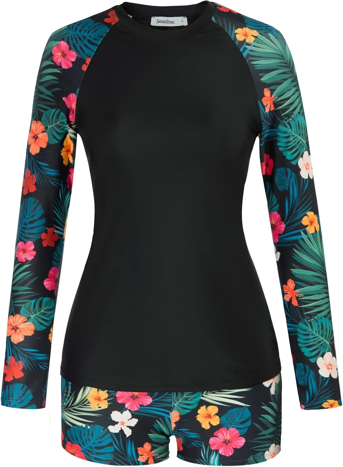 JASAMBAC Womens Rash Guard UV UPF 50  Long Sleeve Surfing Two Piece Swimsuits with Built in Bra