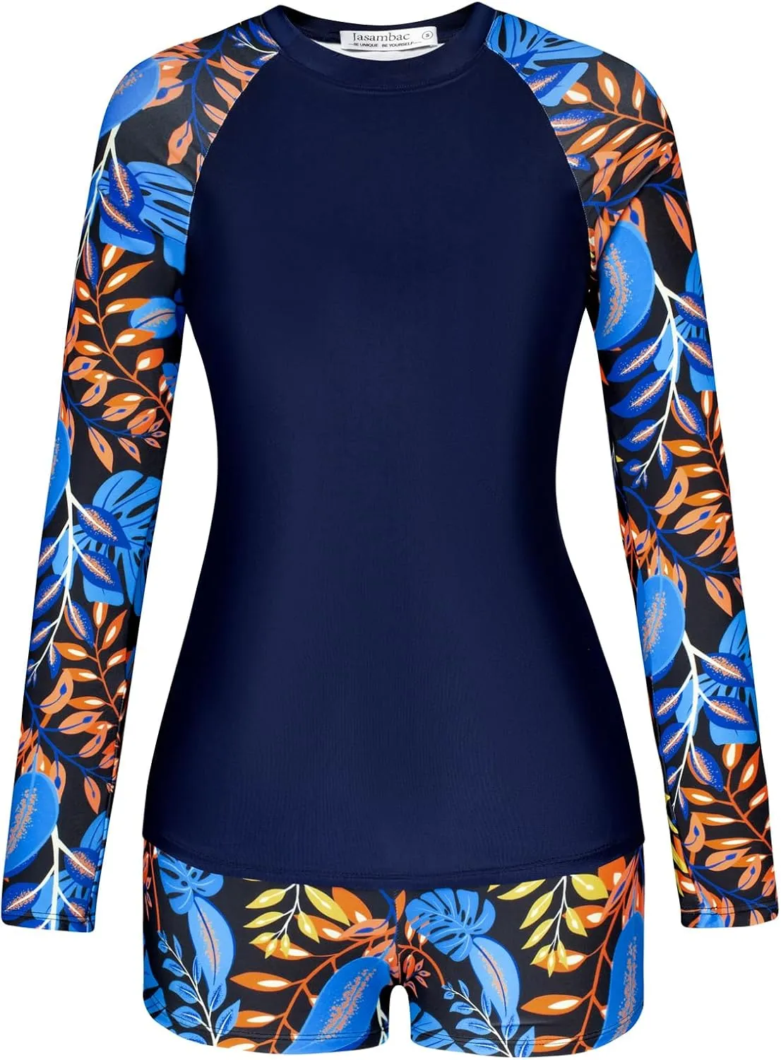 JASAMBAC Womens Rash Guard UV UPF 50  Long Sleeve Surfing Two Piece Swimsuits with Built in Bra