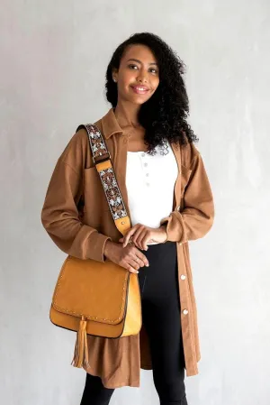 JEN & CO. Guitar Strap Purse Small Crossbody Bag - Shoulder Bag Bailey Crossbody with Animal Print Contrast Strap (M1970)