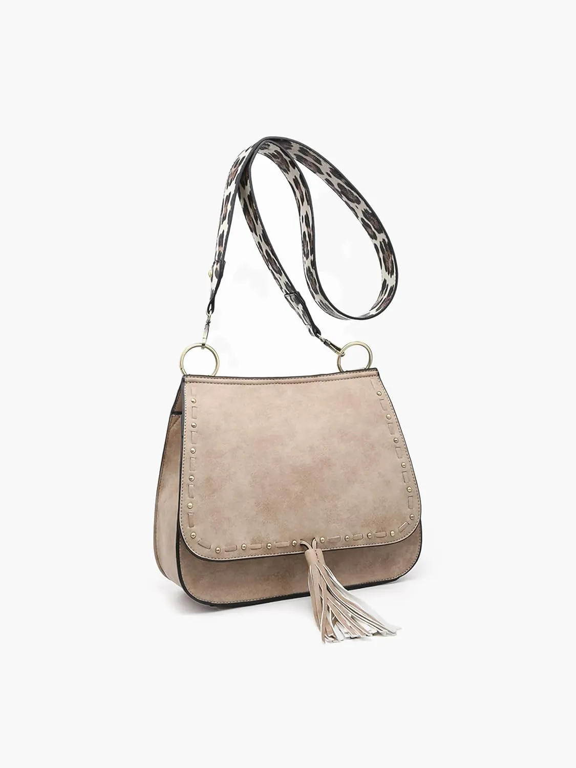 JEN & CO. Guitar Strap Purse Small Crossbody Bag - Shoulder Bag Bailey Crossbody with Animal Print Contrast Strap (M1970)