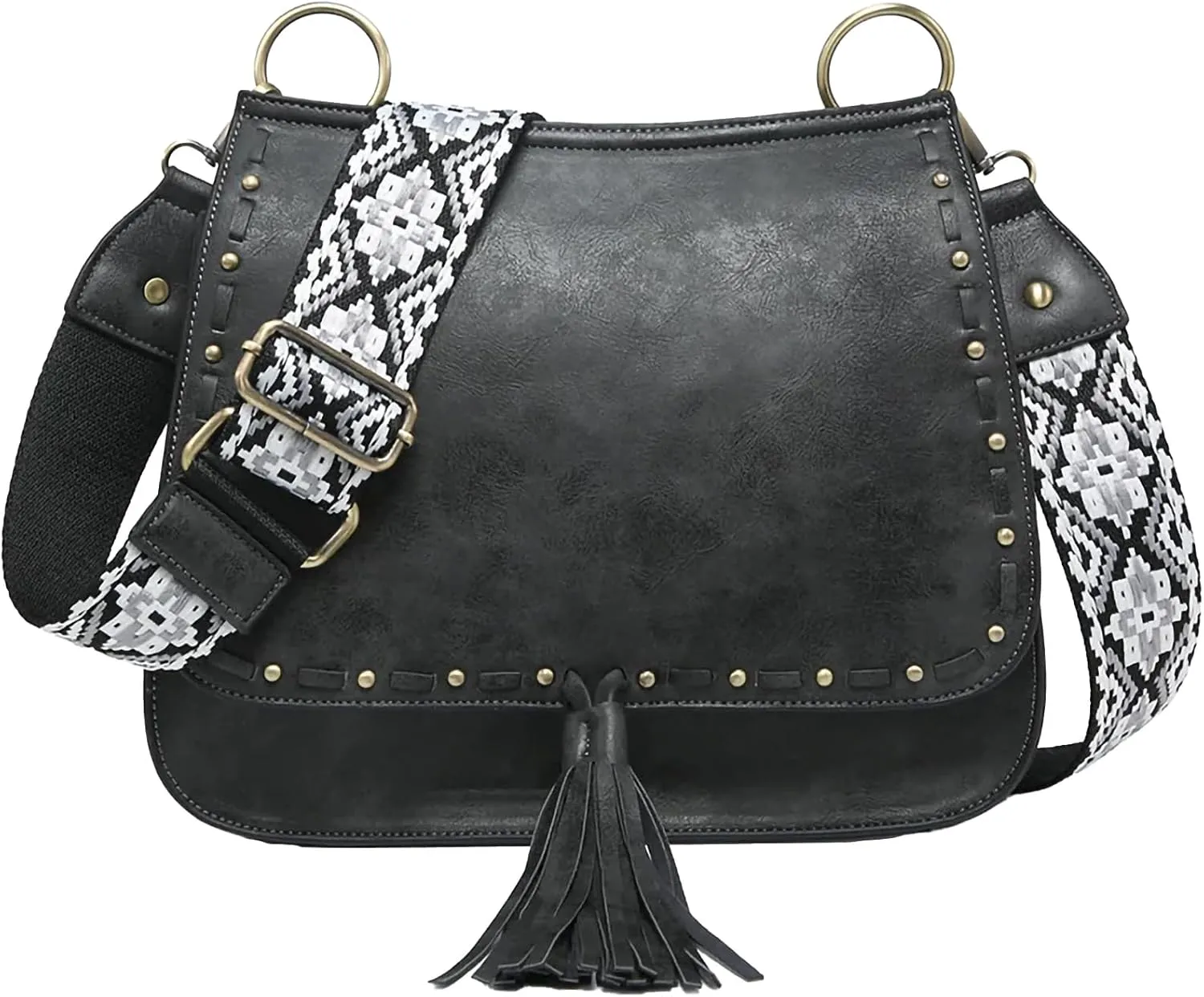 JEN & CO. Guitar Strap Purse Small Crossbody Bag - Shoulder Bag Bailey Crossbody with Animal Print Contrast Strap (M1970)