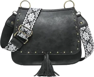 JEN & CO. Guitar Strap Purse Small Crossbody Bag - Shoulder Bag Bailey Crossbody with Animal Print Contrast Strap (M1970)