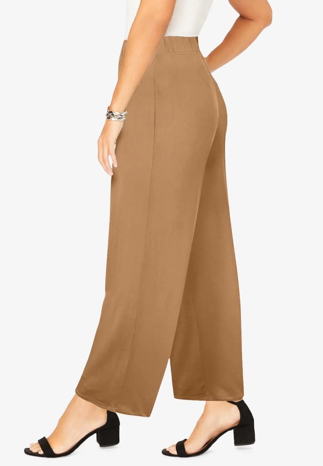 Jessica London Women's Plus Size Everyday Stretch Knit Wide Leg Pant