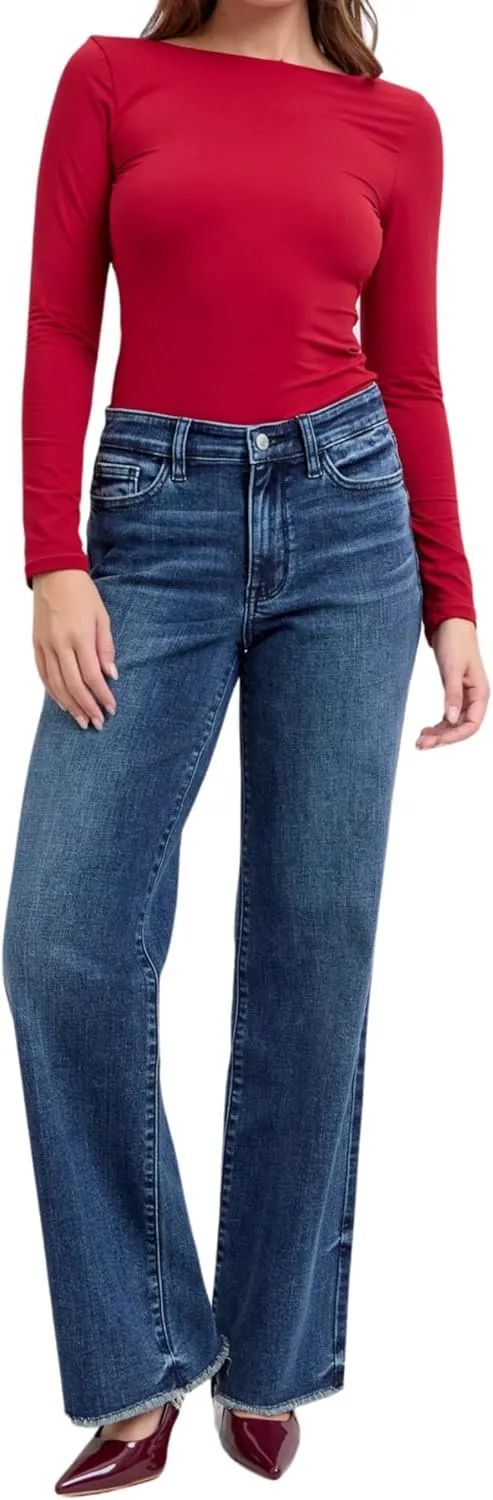 Judy Blue Mid Rise Vintage Dark Wash Wide Leg Jeans Inseam 32"