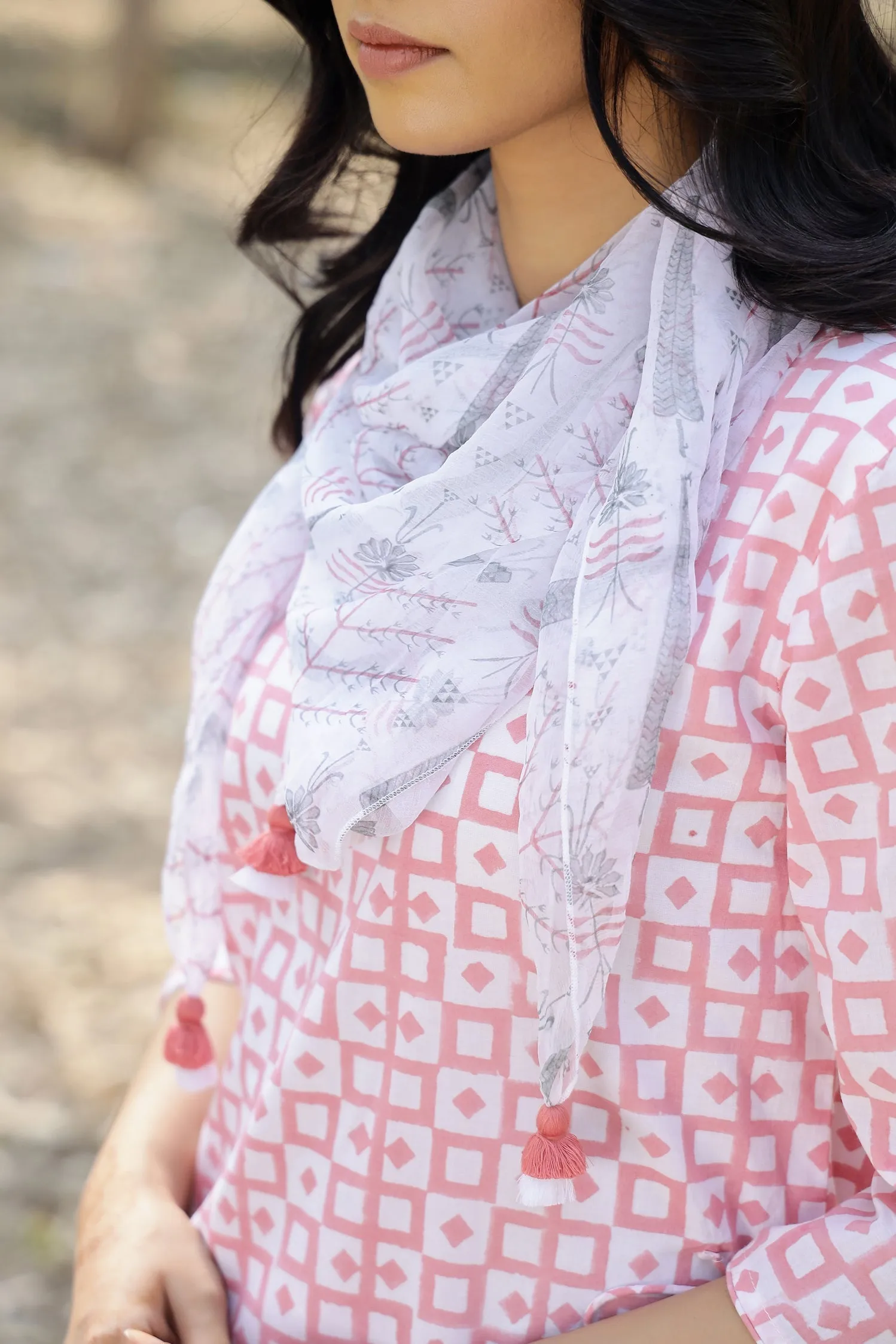 Kapraaha Pink Checks Cotton Kurta Set (Set of 3)