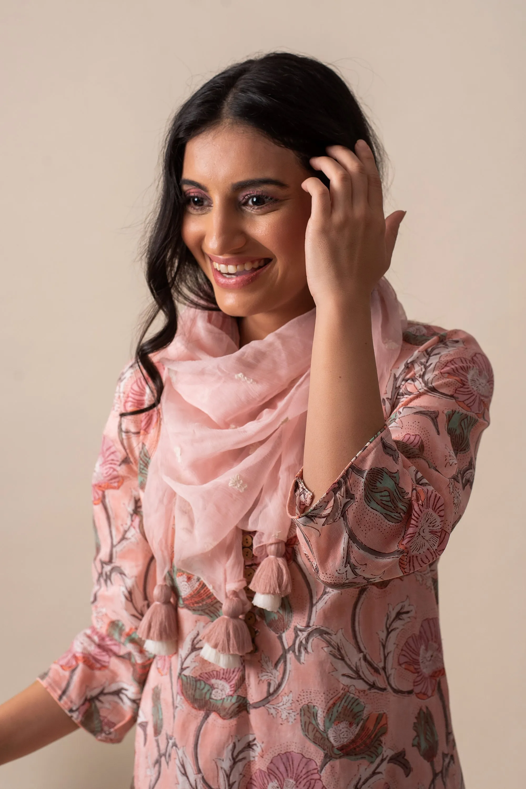 Kapraaha Pink Floral Cotton Tunic Set of 3