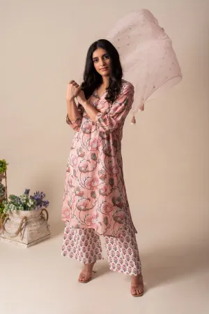 Kapraaha Pink Floral Cotton Tunic Set of 3