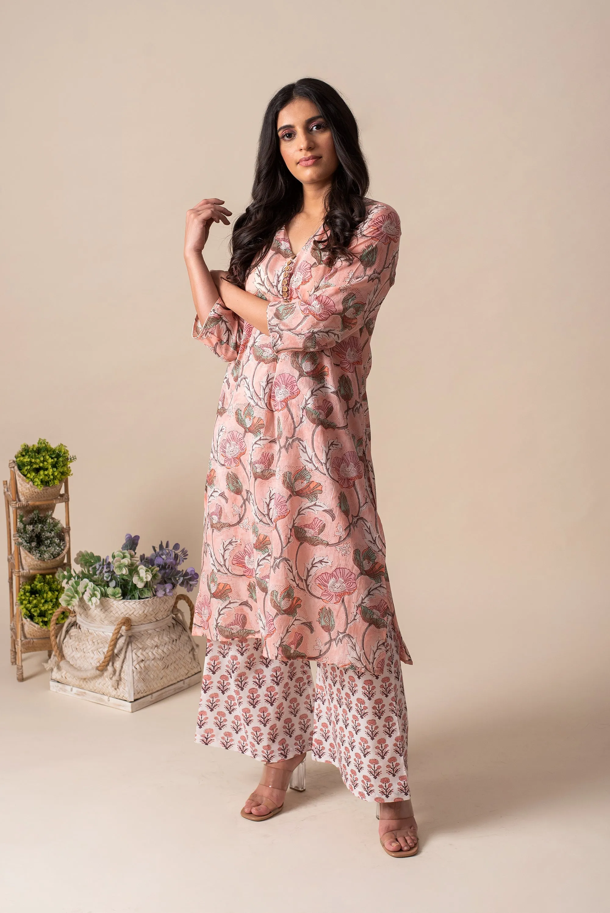 Kapraaha Pink Floral Cotton Tunic Set of 3