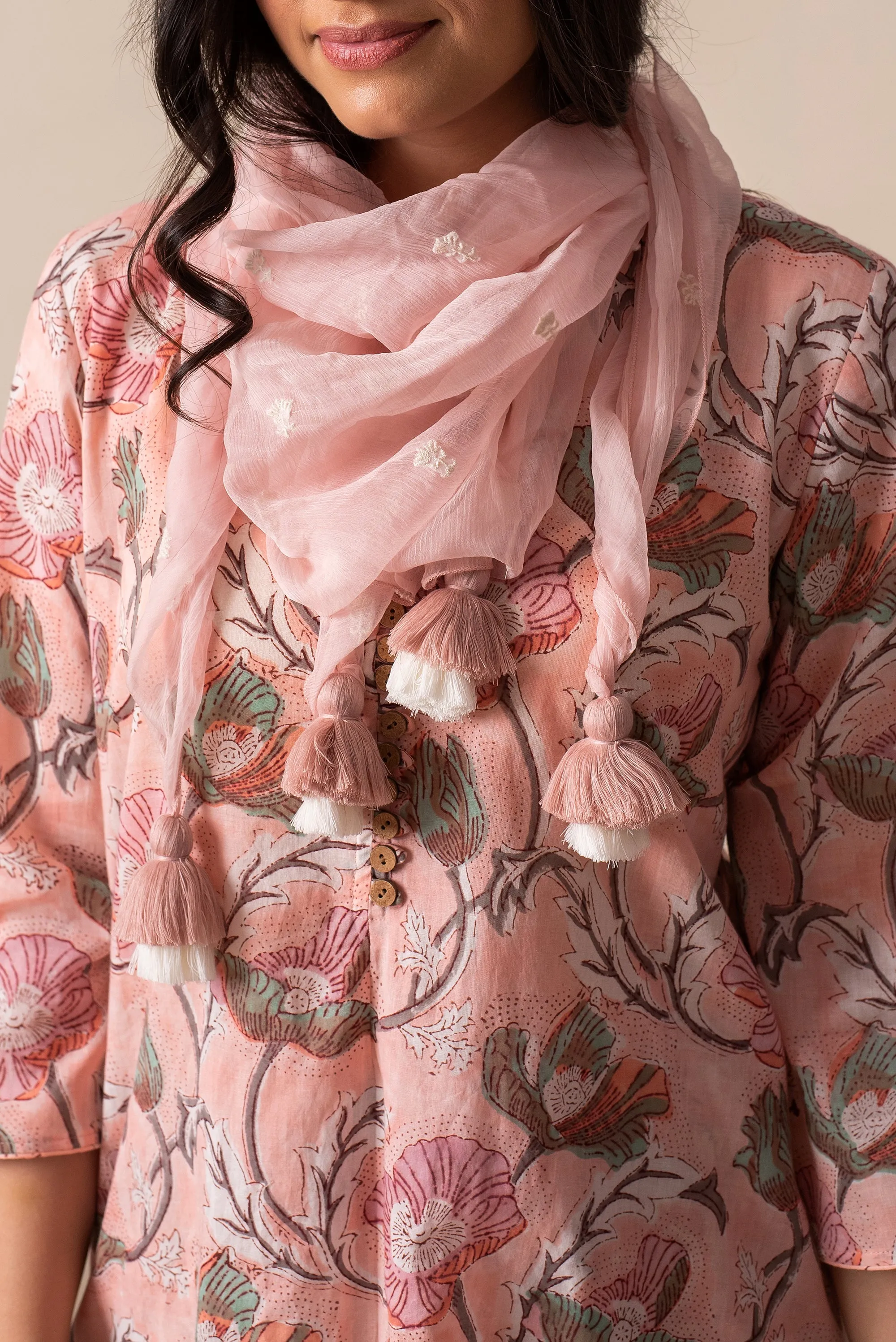 Kapraaha Pink Floral Cotton Tunic Set of 3