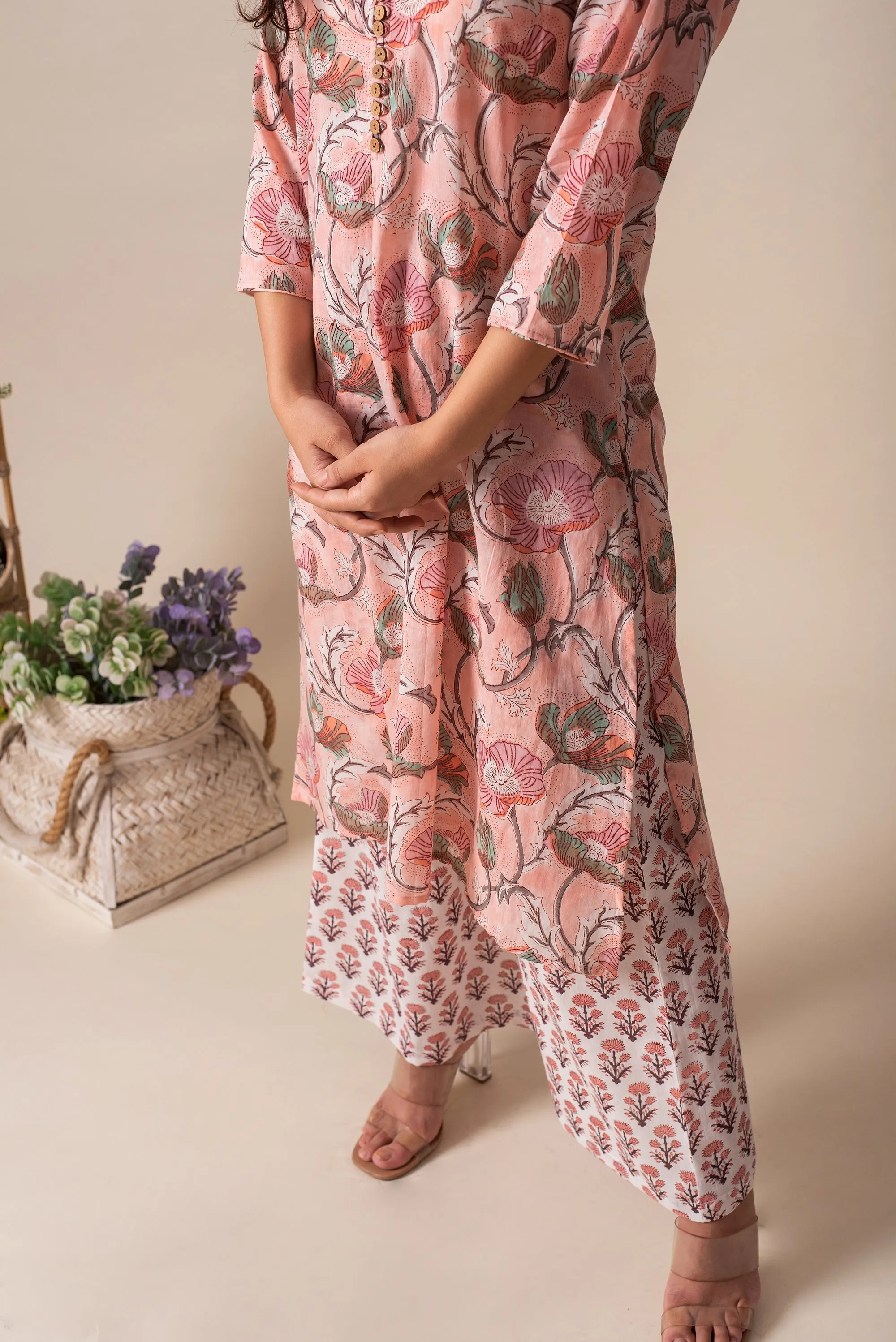 Kapraaha Pink Floral Cotton Tunic Set of 3