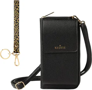 KEDZIE Eclipse Smartphone Crossbody Bag (Black) & Eclipse Vegan Leather Wristlet Key Chain Holder (Aim High)