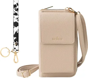 KEDZIE Eclipse Smartphone Crossbody Bag (Cream) & Eclipse Vegan Leather Wristlet Key Chain Holder (Deja Moo)