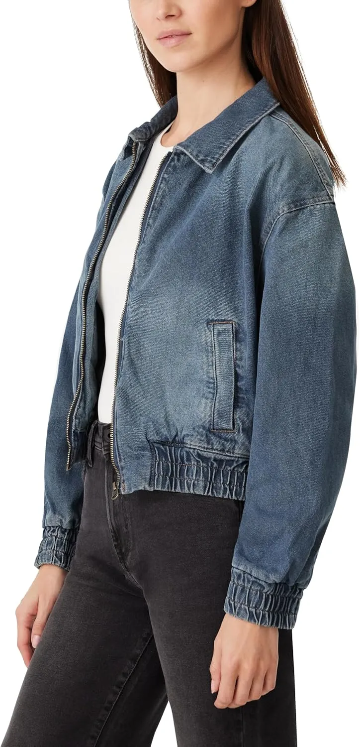 kensie Jeans for Women Collared Denim Bomber Jacket, Sizes Small to X-Large