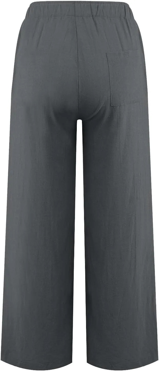 KIKX0DE Women's Fashion 2025 Linen Pants Summer Casual Wide Leg Loose Drawstring Trousers with Pockets