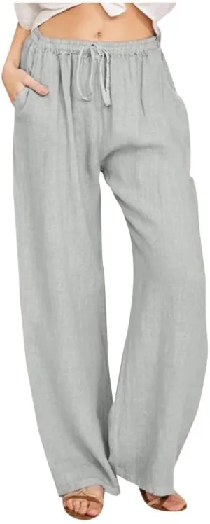 KIKX0DE Women's Fashion 2025 Linen Pants Summer Casual Wide Leg Loose Drawstring Trousers with Pockets
