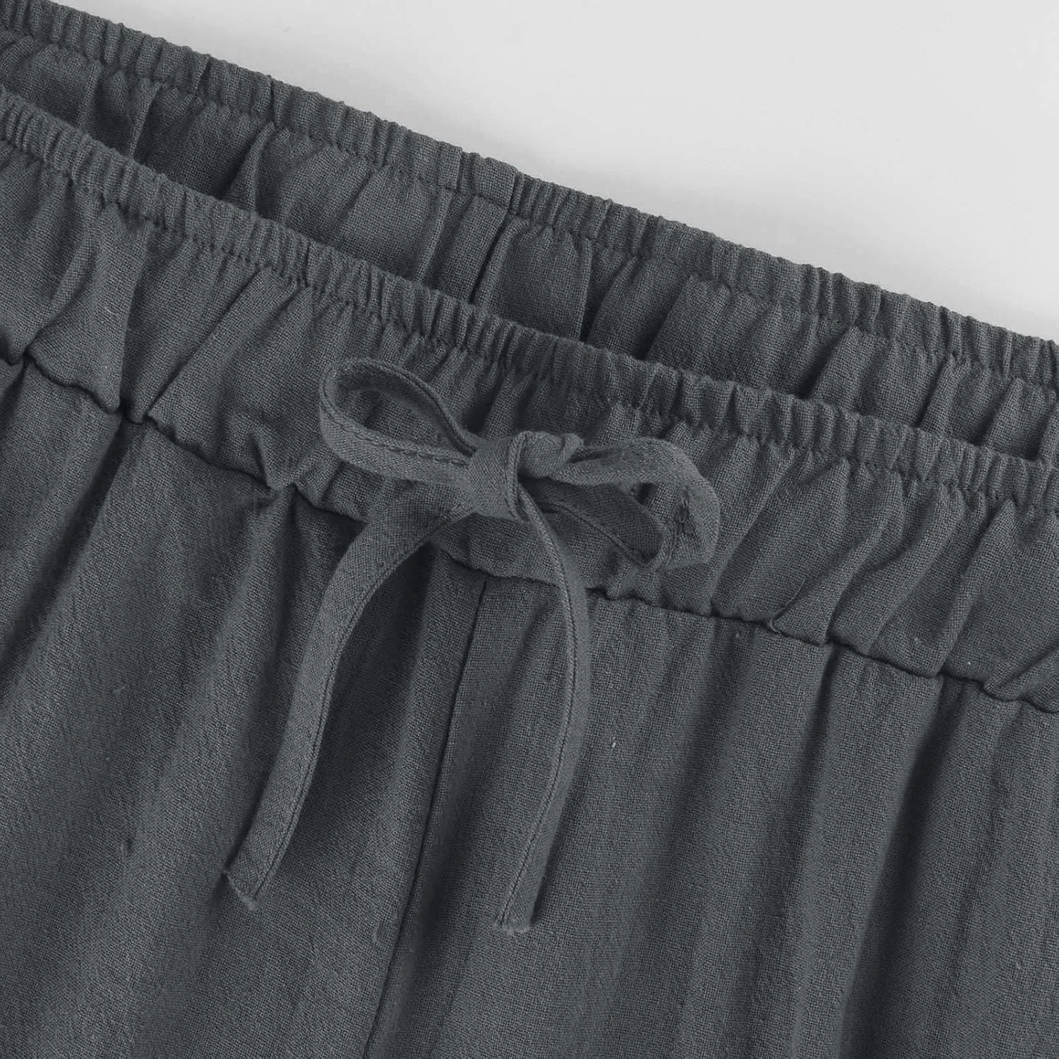 KIKX0DE Women's Fashion 2025 Linen Pants Summer Casual Wide Leg Loose Drawstring Trousers with Pockets