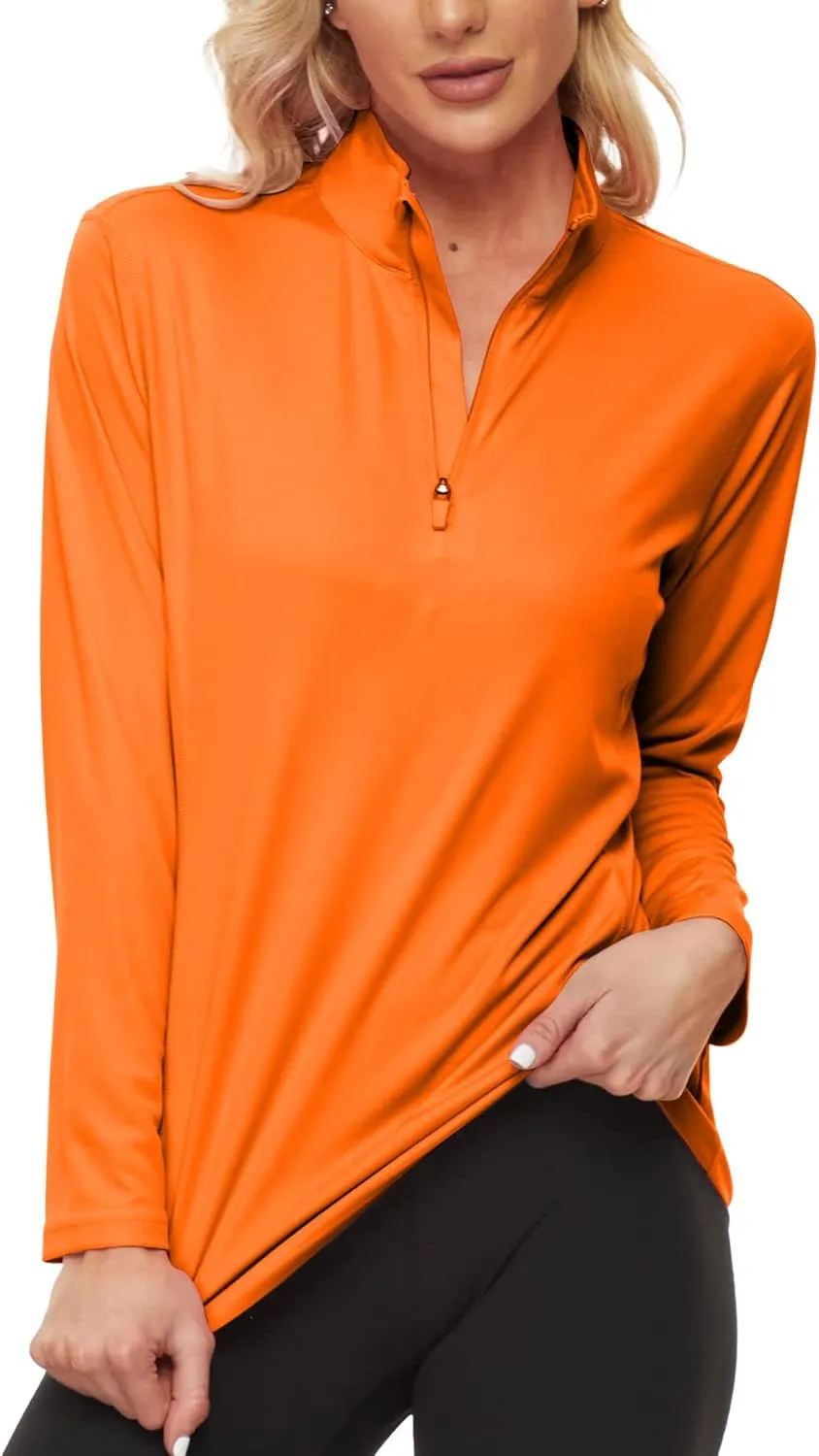 KINGFEN Women's UPF50  Long Sleeve UV Sun Protection Shirts 1/4 Zip Quick Dry Rash Guard Workout T-Shirt Hiking Fishing