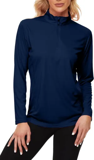 KINGFEN Women's UPF50  Long Sleeve UV Sun Protection Shirts 1/4 Zip Quick Dry Rash Guard Workout T-Shirt Hiking Fishing