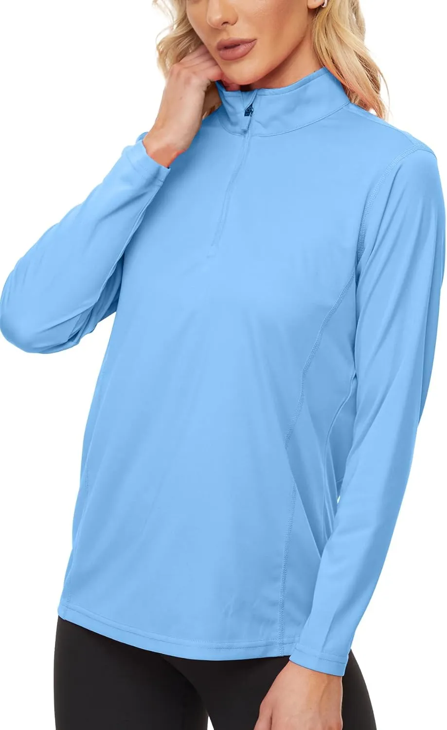 KINGFEN Women's UPF50  Long Sleeve UV Sun Protection Shirts 1/4 Zip Quick Dry Rash Guard Workout T-Shirt Hiking Fishing