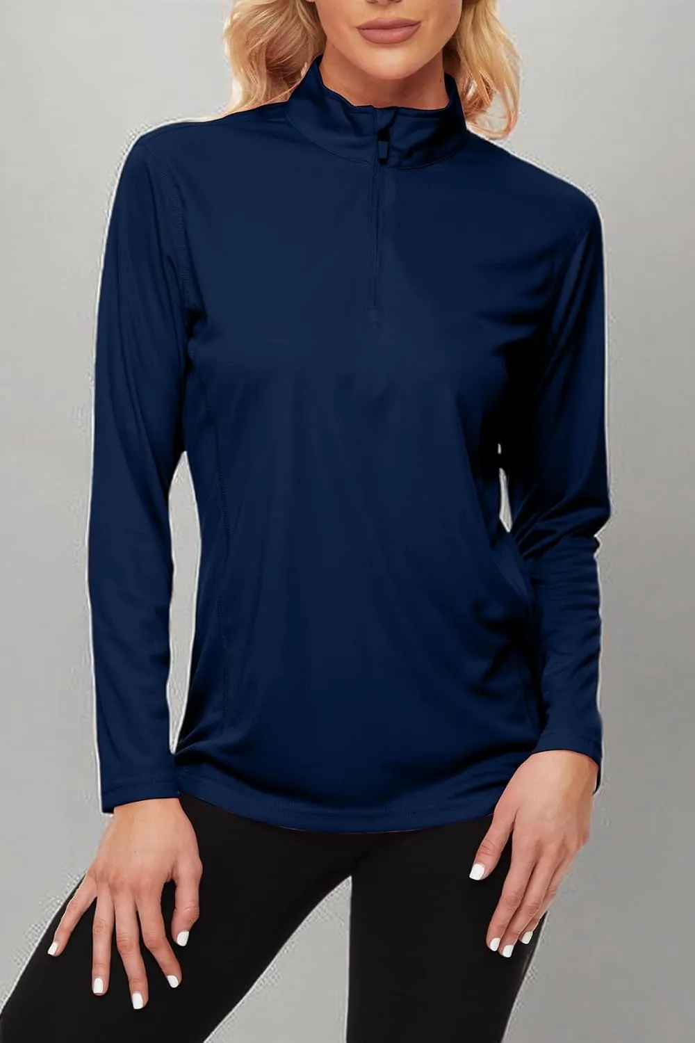 KINGFEN Women's UPF50  Long Sleeve UV Sun Protection Shirts 1/4 Zip Quick Dry Rash Guard Workout T-Shirt Hiking Fishing