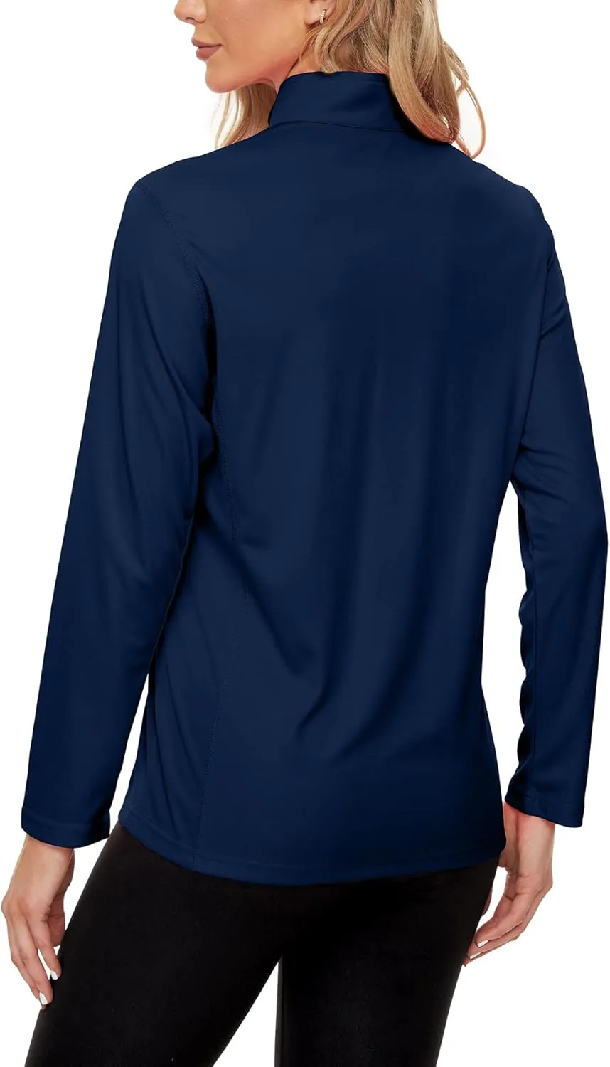 KINGFEN Women's UPF50  Long Sleeve UV Sun Protection Shirts 1/4 Zip Quick Dry Rash Guard Workout T-Shirt Hiking Fishing
