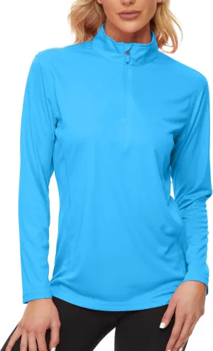 KINGFEN Women's UPF50  Long Sleeve UV Sun Protection Shirts 1/4 Zip Quick Dry Rash Guard Workout T-Shirt Hiking Fishing