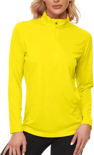 KINGFEN Women's UPF50  Long Sleeve UV Sun Protection Shirts 1/4 Zip Quick Dry Rash Guard Workout T-Shirt Hiking Fishing