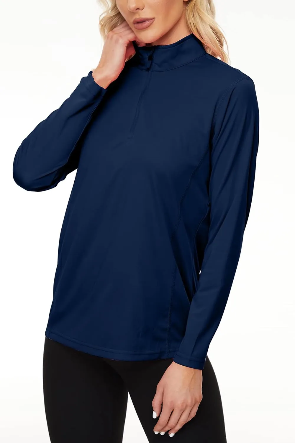KINGFEN Women's UPF50  Long Sleeve UV Sun Protection Shirts 1/4 Zip Quick Dry Rash Guard Workout T-Shirt Hiking Fishing