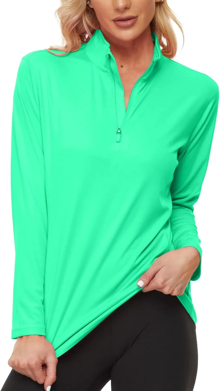 KINGFEN Women's UPF50  Long Sleeve UV Sun Protection Shirts 1/4 Zip Quick Dry Rash Guard Workout T-Shirt Hiking Fishing