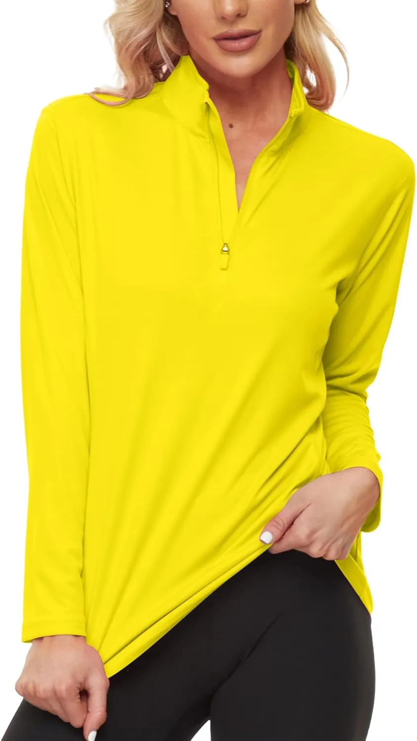 KINGFEN Women's UPF50  Long Sleeve UV Sun Protection Shirts 1/4 Zip Quick Dry Rash Guard Workout T-Shirt Hiking Fishing