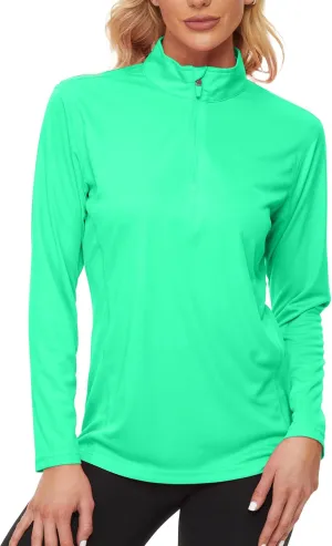 KINGFEN Women's UPF50  Long Sleeve UV Sun Protection Shirts 1/4 Zip Quick Dry Rash Guard Workout T-Shirt Hiking Fishing