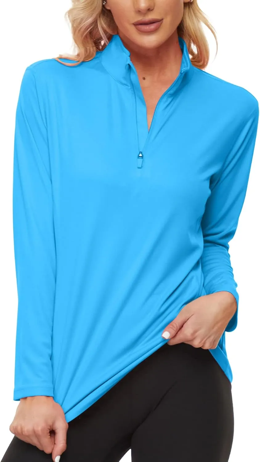 KINGFEN Women's UPF50  Long Sleeve UV Sun Protection Shirts 1/4 Zip Quick Dry Rash Guard Workout T-Shirt Hiking Fishing