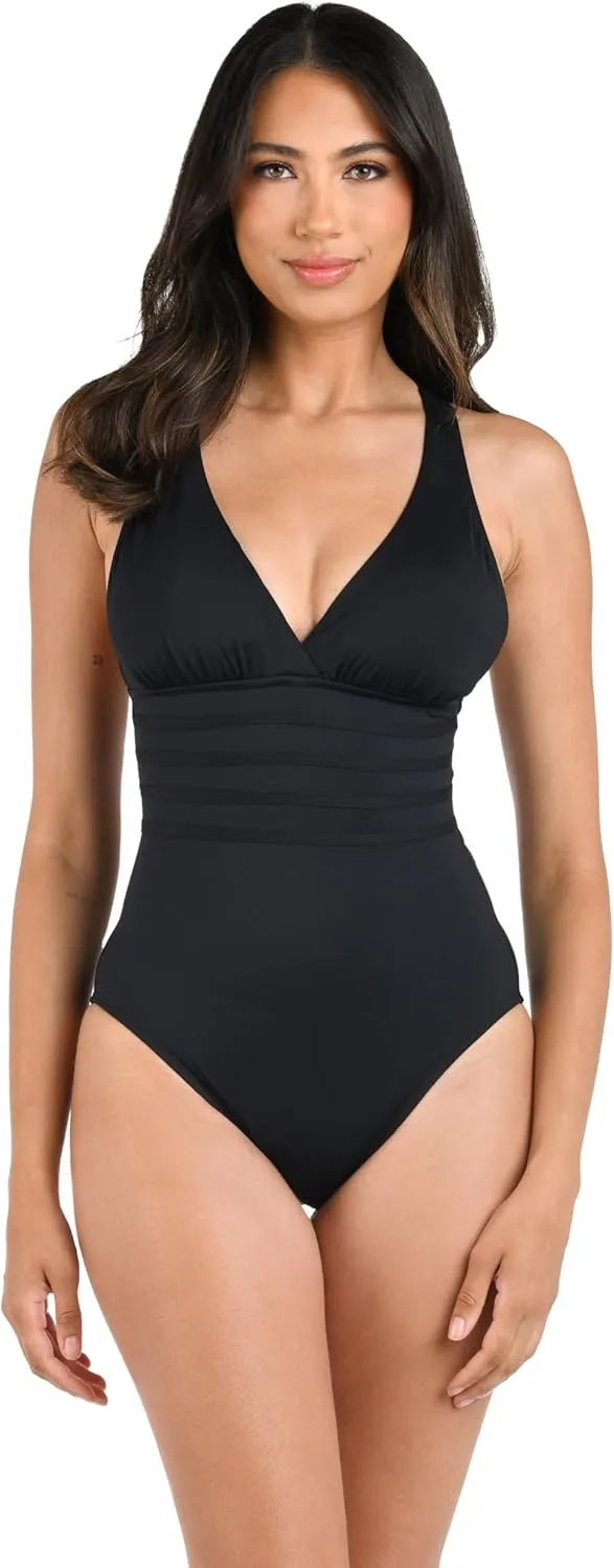 La Blanca Women's One Piece Swimsuit Multi Strap Cross Back Tummy Control Island Goddess