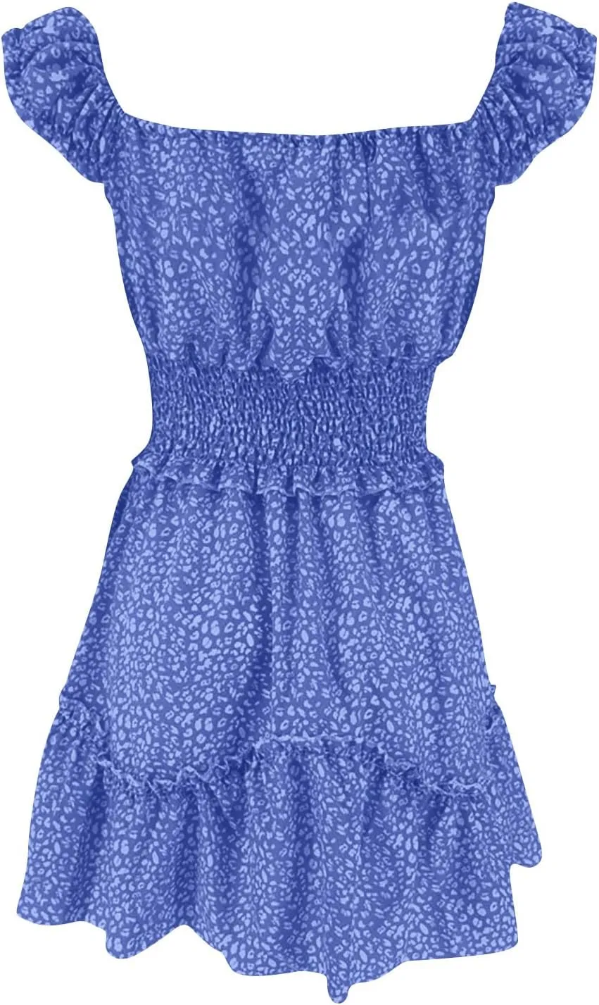 Ladies Sexy Floral Dresses Ruffle Summer Mini Loose Fit 2025 Short Sleeve Beach Daily Sundress with Tie Party Dress