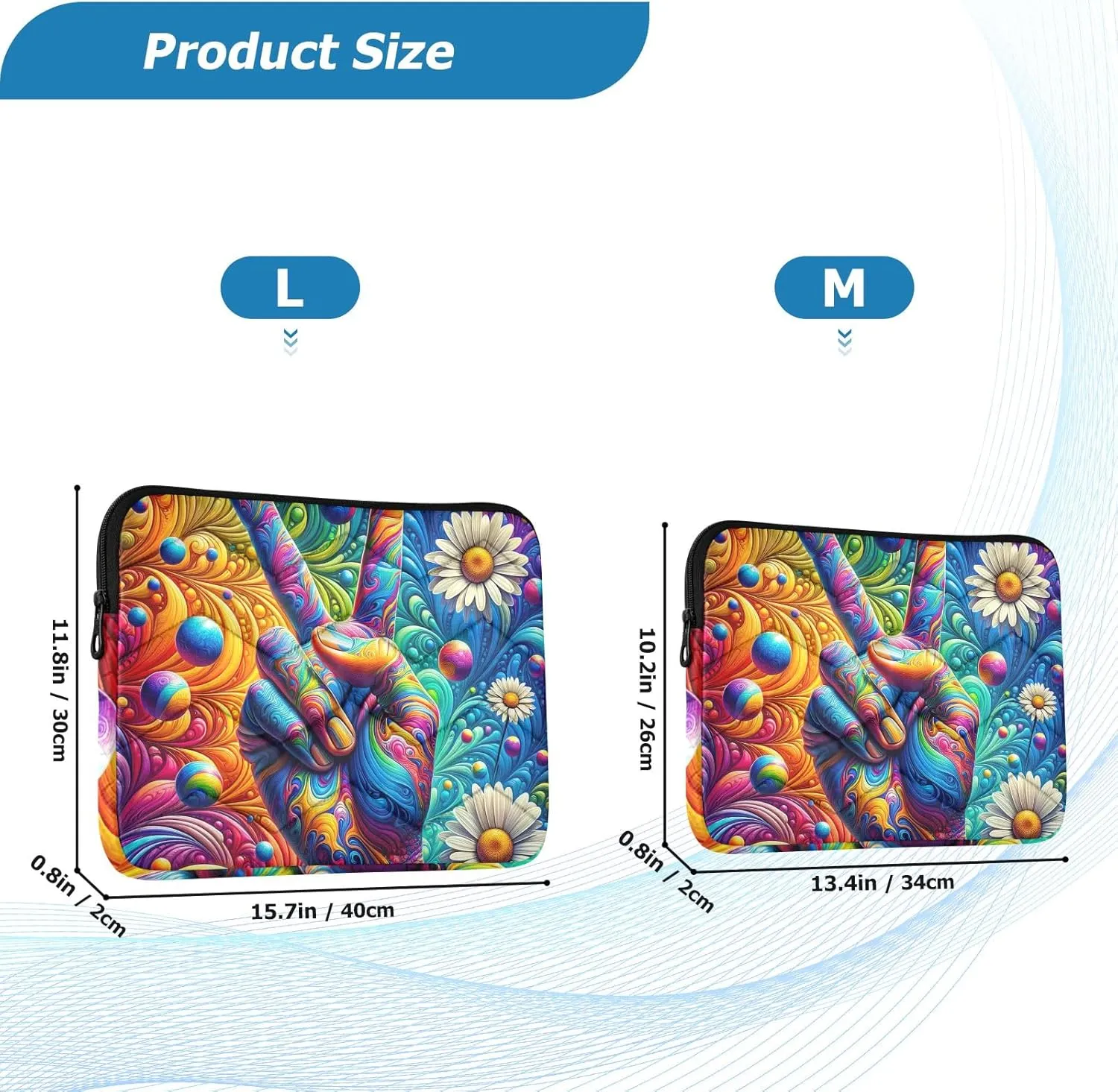 Laptop Cases 13, 13.3, 14 Inch Peace Sign Tie Dye Waterproof Briefcase Bag Thin Computer Carrying Bag