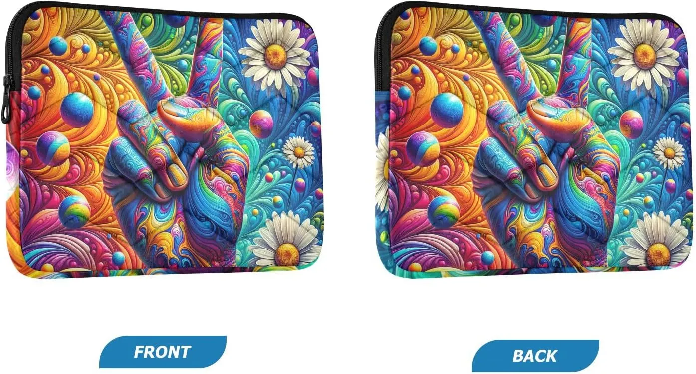 Laptop Cases 13, 13.3, 14 Inch Peace Sign Tie Dye Waterproof Briefcase Bag Thin Computer Carrying Bag