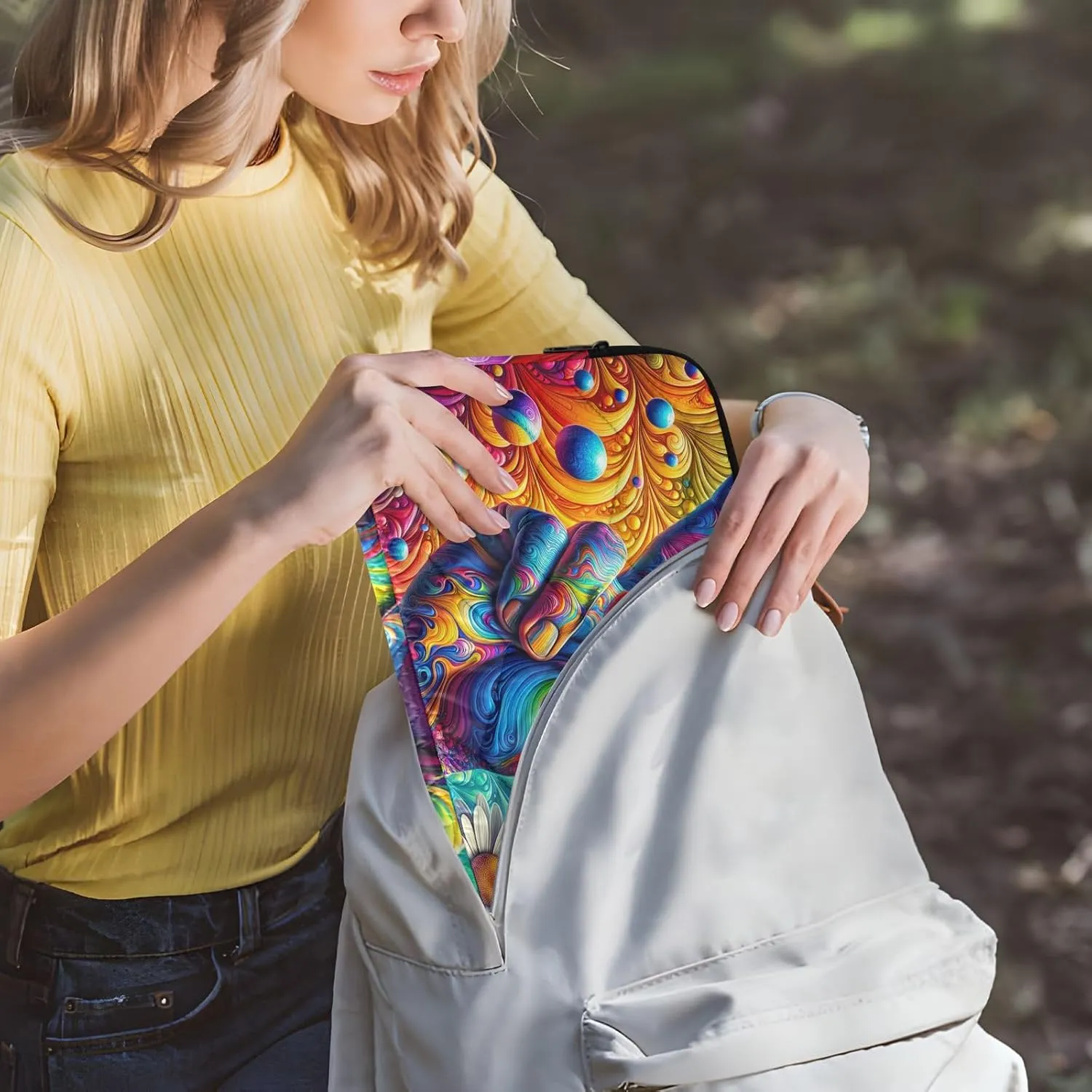 Laptop Cases 13, 13.3, 14 Inch Peace Sign Tie Dye Waterproof Briefcase Bag Thin Computer Carrying Bag