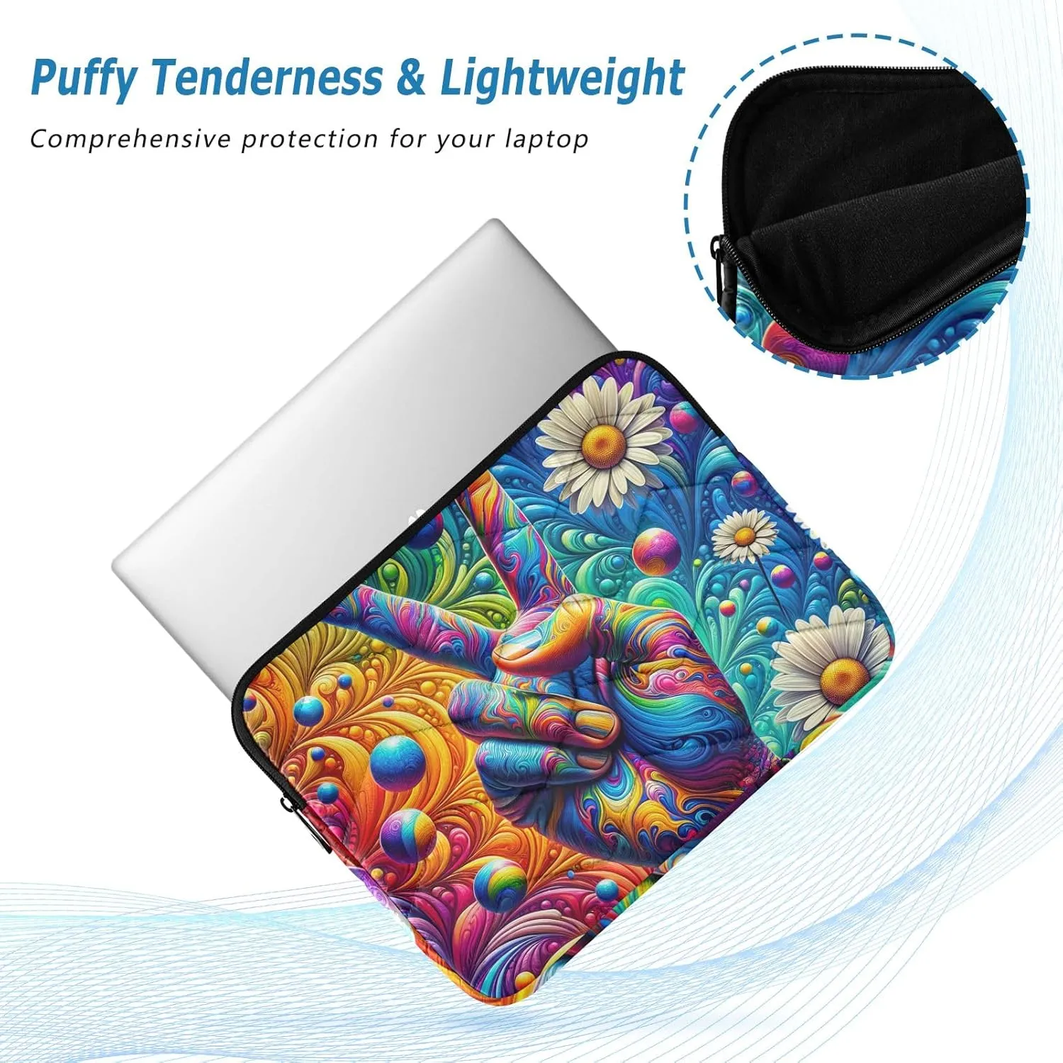 Laptop Cases 13, 13.3, 14 Inch Peace Sign Tie Dye Waterproof Briefcase Bag Thin Computer Carrying Bag