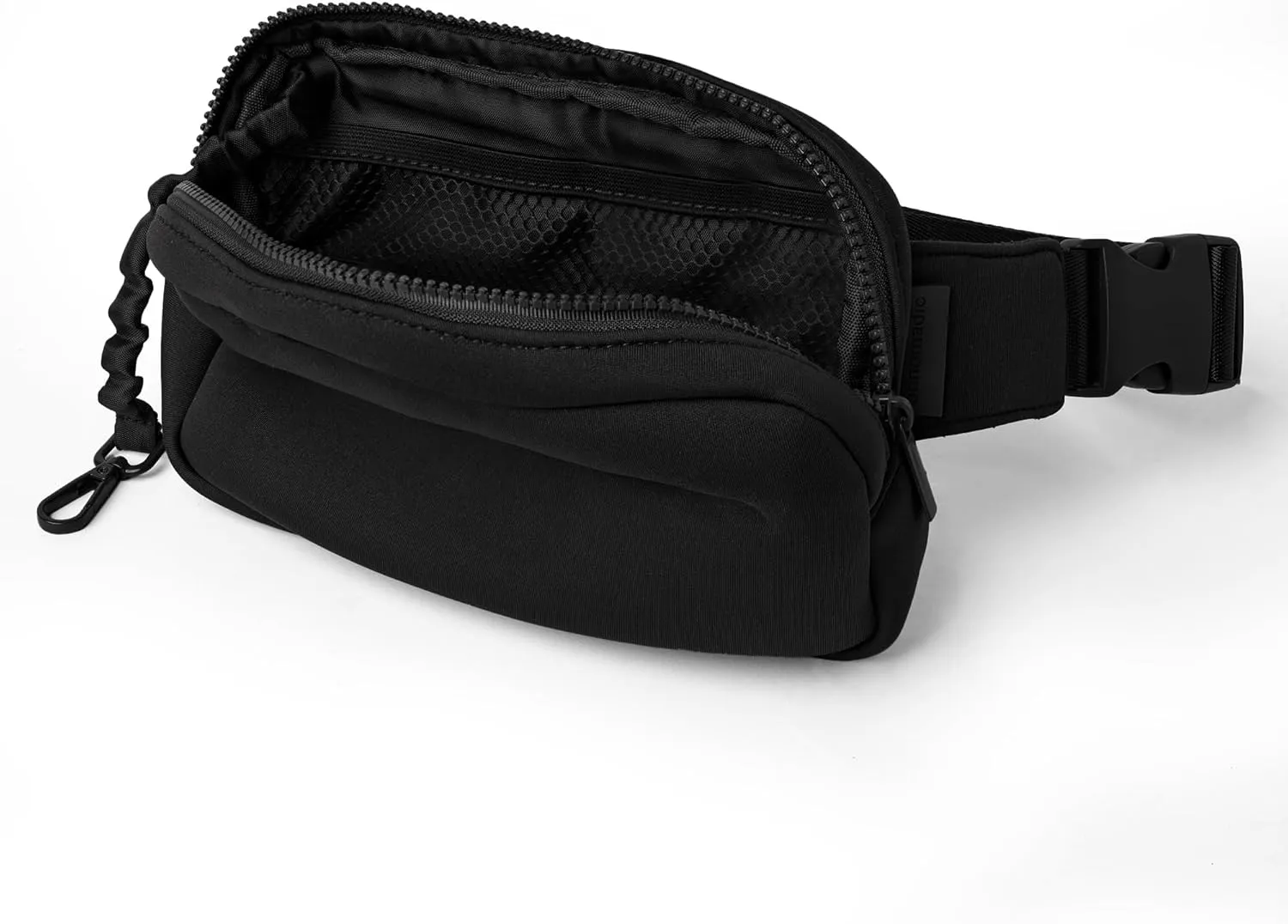 Large Neoprene Fanny Pack with Adjustable Strap, Crossbody Bag for Men & Women with 2 Zippers, Water Resistant Waist Pack for Travel, Sports, Festivals,Workouts, Bum Bag Fits Phones & Wallets (Black)
