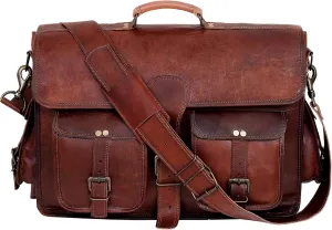 Leather Laptop Bag, Adjustable Strap, Crossbody/Shoulder Bag for Notebooks, Tablets, MacBooks, iPads, Brown