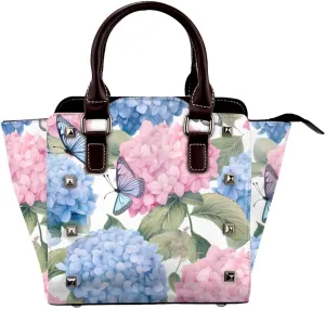 Leather Shoulder Bag for Women, Butterfly Flower Studded Purse Spring Floral Crossbody Handbags Punk Hobo Bag with Adjustable Strap