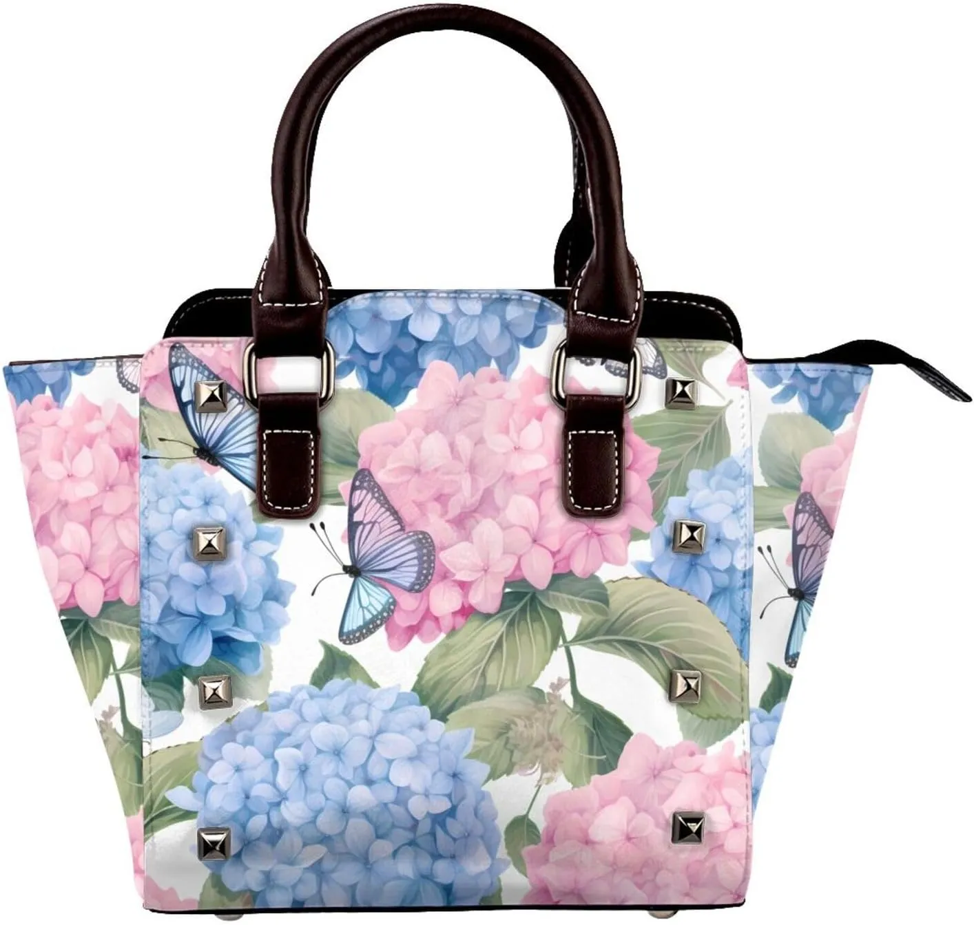 Leather Shoulder Bag for Women, Butterfly Flower Studded Purse Spring Floral Crossbody Handbags Punk Hobo Bag with Adjustable Strap