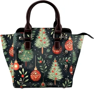 Leather Shoulder Bag for Women, Christmas Elements Studded Purse Xmas Tree Crossbody Handbags Punk Hobo Bag with Adjustable Strap