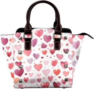 Leather Shoulder Bag for Women, Colorful Heart Love Studded Purse Romantic Crossbody Handbags Punk Hobo Bag with Adjustable Strap