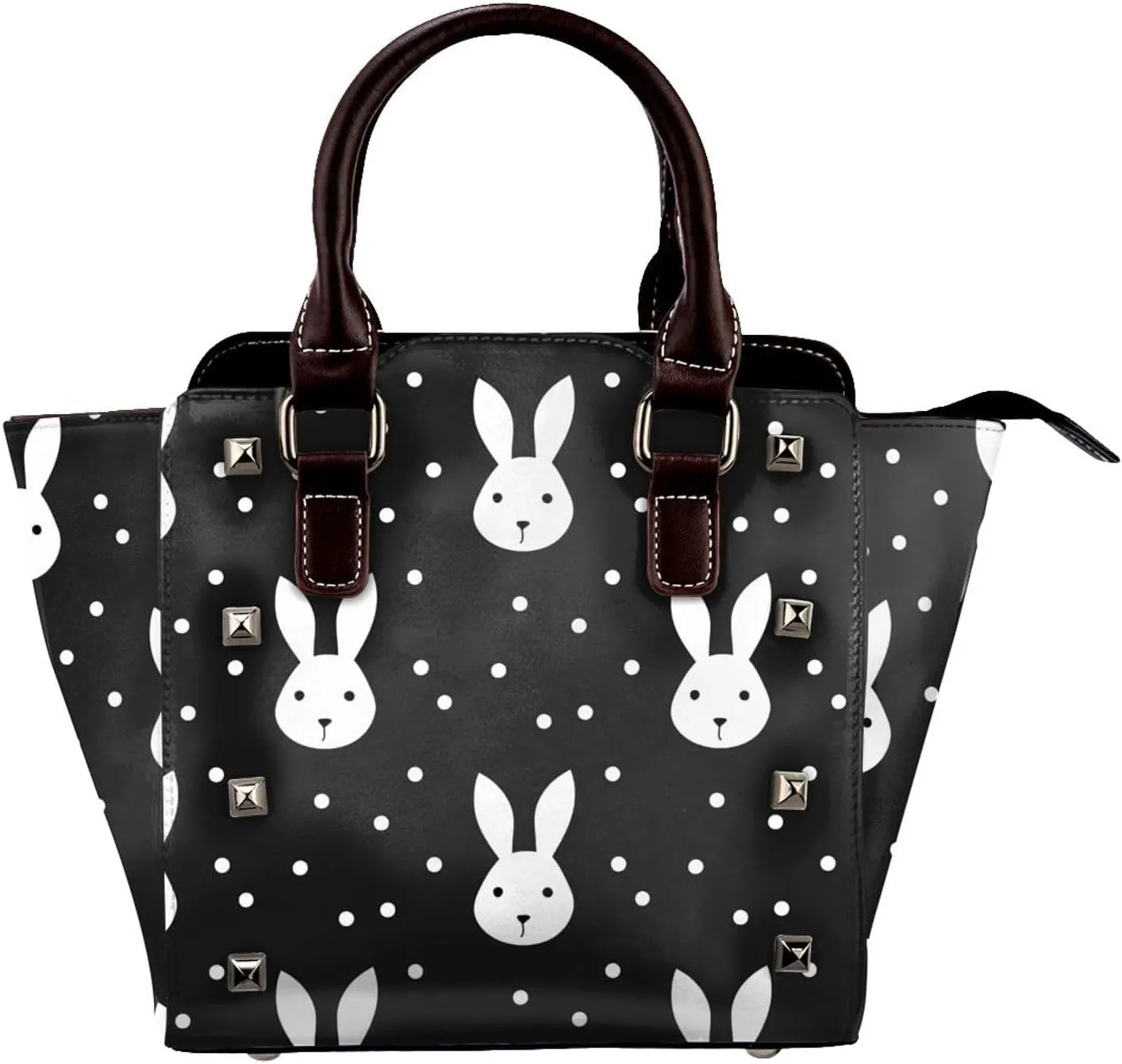 Leather Shoulder Bag for Women, Cute Rabbit Studded Purse Easter Crossbody Handbags Punk Hobo Bag with Adjustable Strap