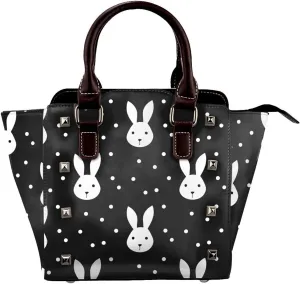 Leather Shoulder Bag for Women, Cute Rabbit Studded Purse Easter Crossbody Handbags Punk Hobo Bag with Adjustable Strap
