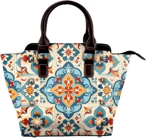 Leather Shoulder Bag for Women, Ethnic Flower Studded Purse Colorful Patchwork Crossbody Handbags Punk Hobo Bag with Adjustable Strap