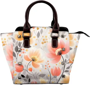 Leather Shoulder Bag for Women, Flower Studded Purse Spring Floral Crossbody Handbags Punk Hobo Bag with Adjustable Strap